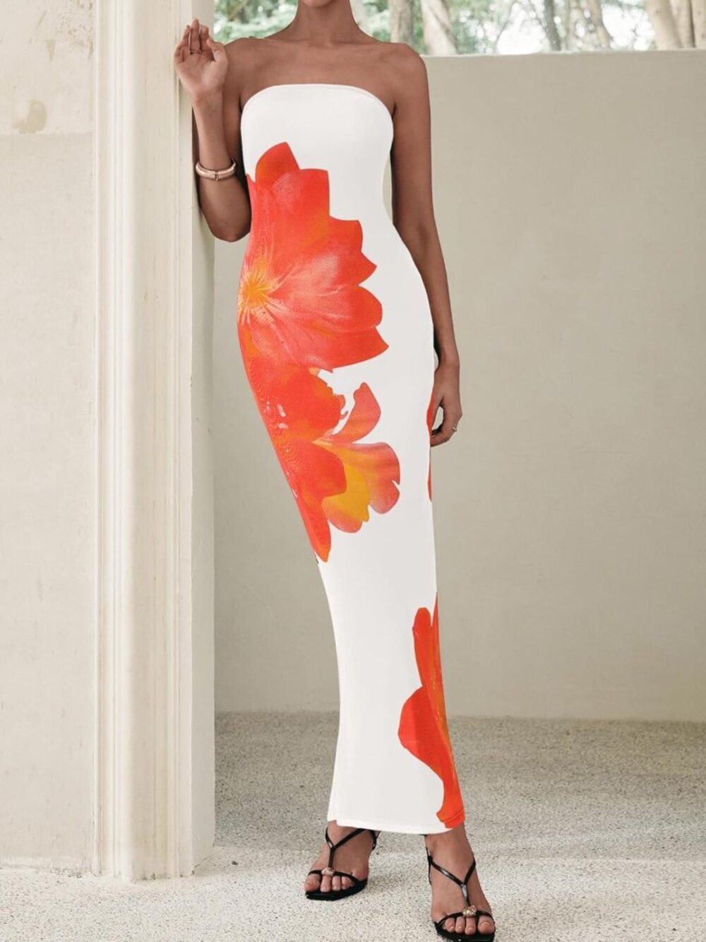 Floral Strapless Maxi Dress for Women | Sexy Long Wedding Guest & Cocktail Dress - Picture 4 of 6
